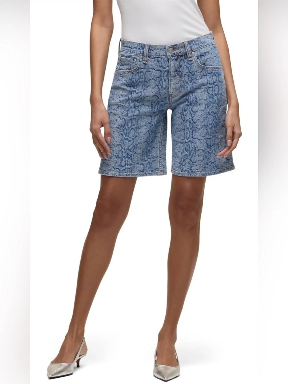 Hudson London Low Rise Long Short Snake Print “Venom” Denim Shorts Size 26 NWT